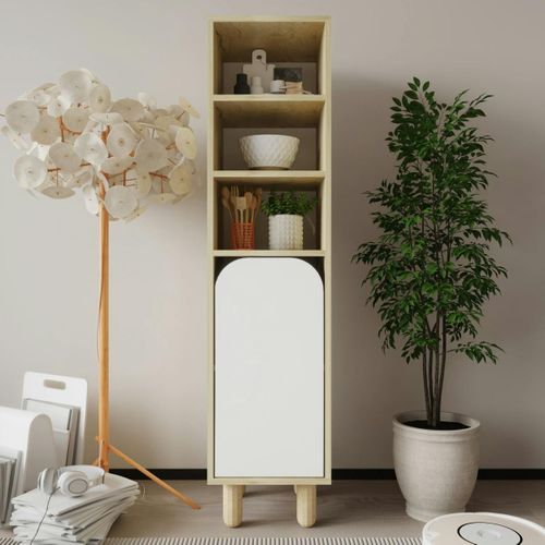 Colonne De Rangement Effet Bois, 1 Porte Blanche Courbe Varen