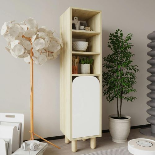 Colonne De Rangement Effet Bois, 1 Porte Blanche Courbe Varen