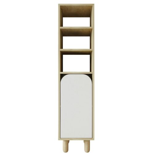 Colonne De Rangement Effet Bois, 1 Porte Blanche Courbe Varen