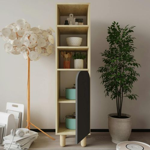 Colonne De Rangement Effet Bois, 1 Porte Grise Courbe Varen