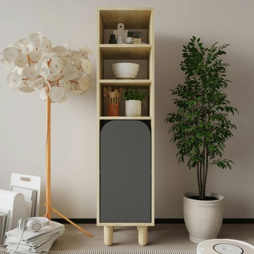 Colonne De Rangement Effet Bois, 1 Porte Grise Courbe Varen