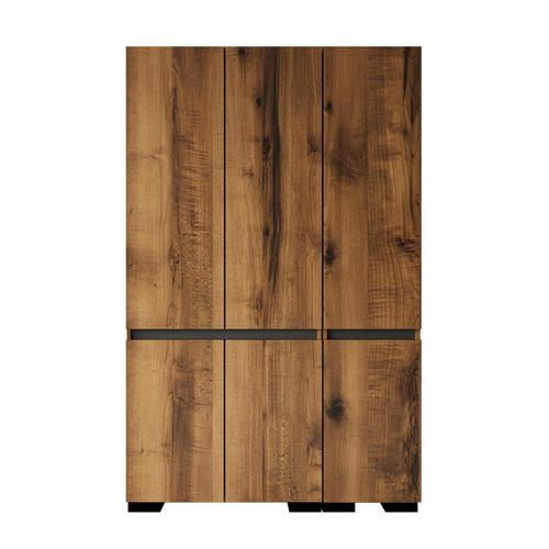 Armoire 3 Portes Effet Noyer Détail Gris 10 Étagères Byron