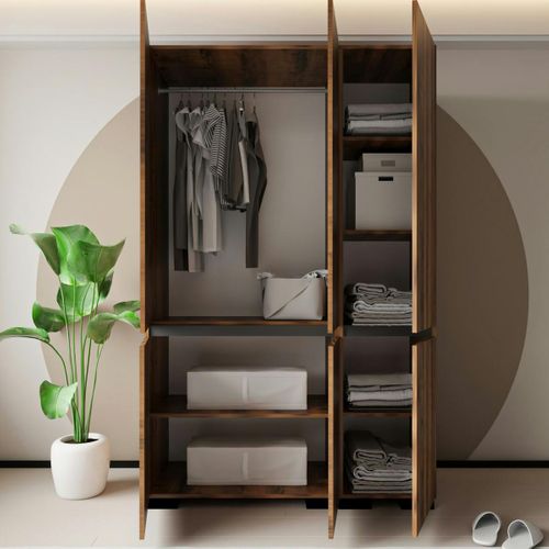 Armoire Penderie 3 Portes Effet Noyer, 1 Tringle Byron