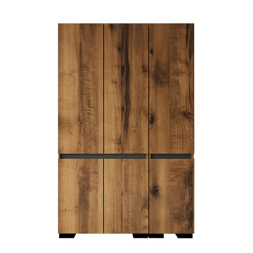 Armoire Penderie 3 Portes, Effet Noyer Détail Gris Byron