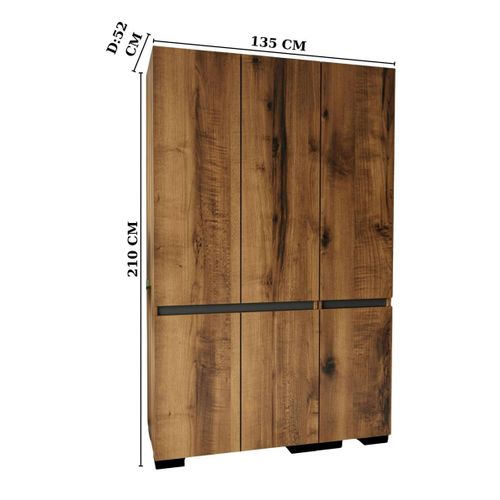 Armoire Penderie 3 Portes, Effet Noyer Détail Gris Byron