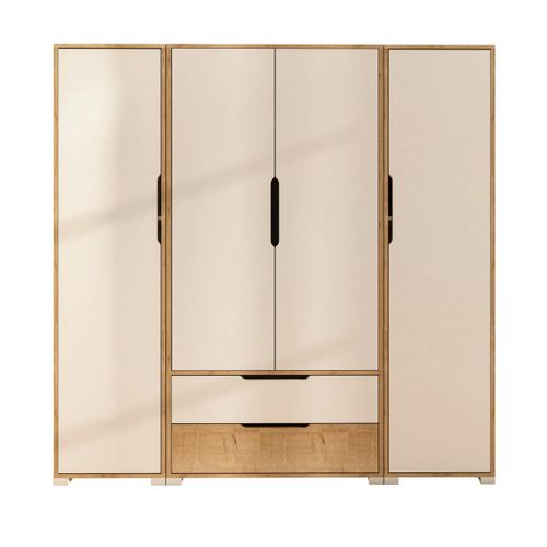 Armoire Penderie 4 Portes, Effet Bois Et Blanc Byron