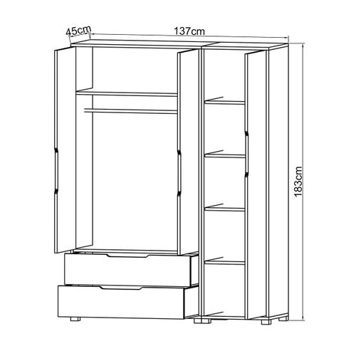 Armoire Penderie Blanche 3 Portes 2 Tiroirs Byron