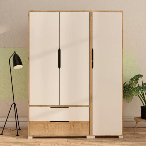 Armoire Penderie 3 Portes, Effet Bois Et Blanc Byron