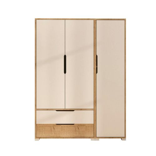 Armoire Penderie 3 Portes, Effet Bois Et Blanc Byron
