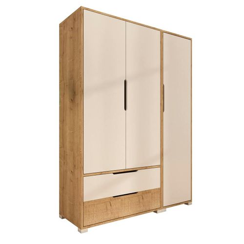 Armoire Penderie 3 Portes, Effet Bois Et Blanc Byron