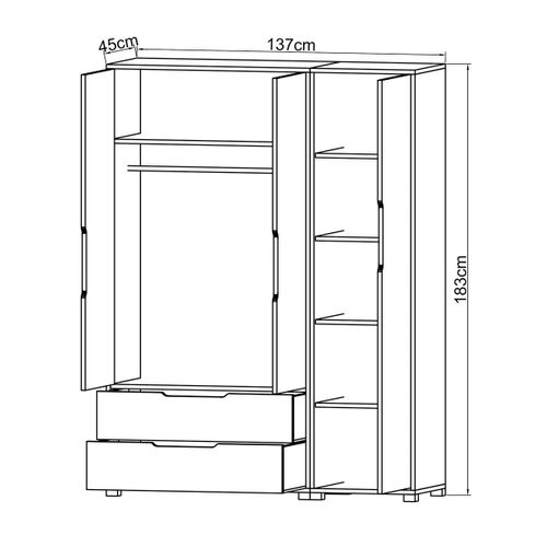 Armoire Penderie 3 Portes, Effet Bois Et Blanc Byron