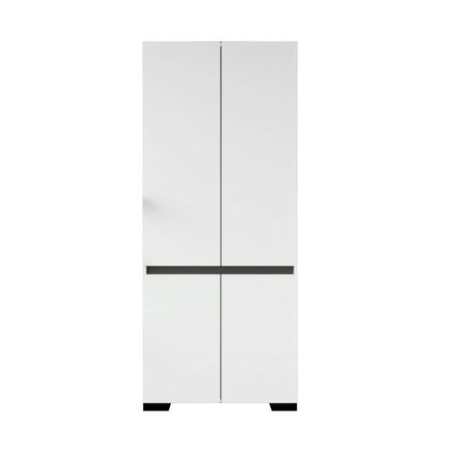 Armoire Penderie Blanche 2 Portes Détail Gris, 1 Étagère Byron