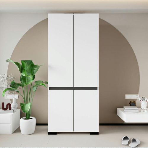 Armoire Blanche 2 Portes Détail Gris, 5 Étagères Byron