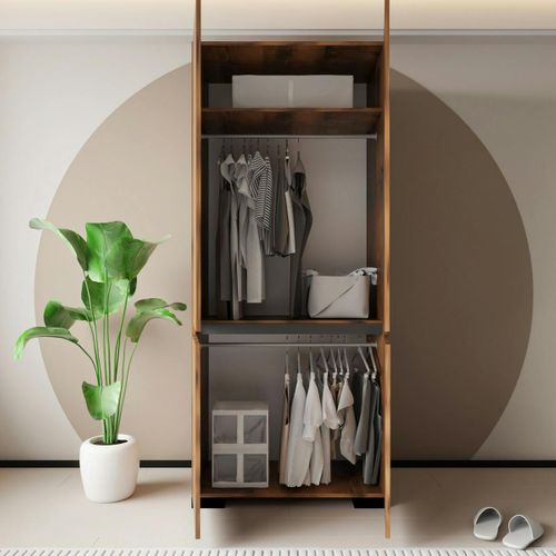 Armoire Penderie 2 Portes Effet Noyer Détail Gris Byron