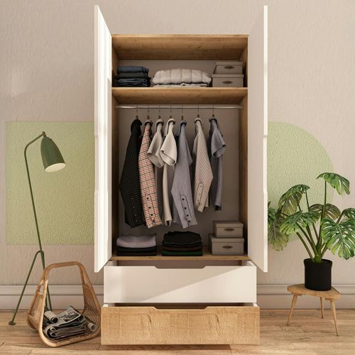Armoire Penderie 2 Portes Effet Bois Et Blanc Byron