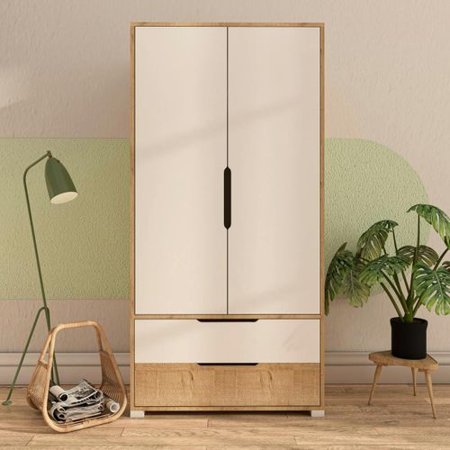 Armoire Penderie 2 Portes Effet Bois Et Blanc Byron