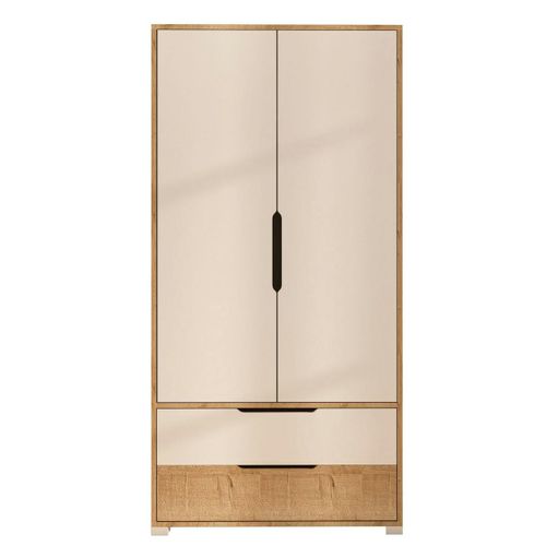 Armoire Penderie 2 Portes Effet Bois Et Blanc Byron