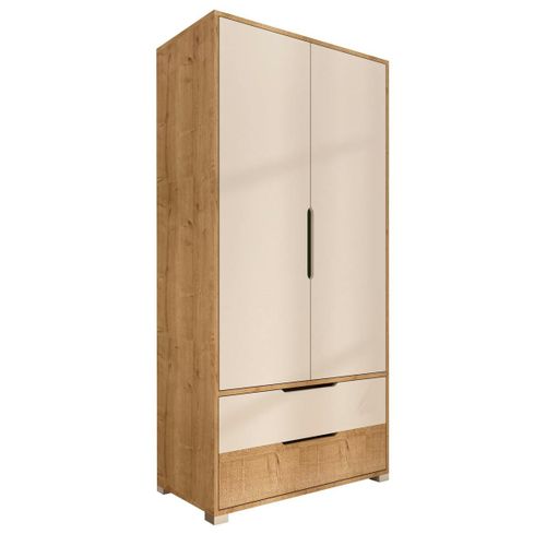 Armoire Penderie 2 Portes Effet Bois Et Blanc Byron