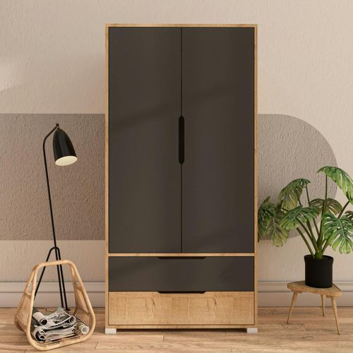 Armoire Penderie 2 Portes Anthracite Et Effet Bois Byron
