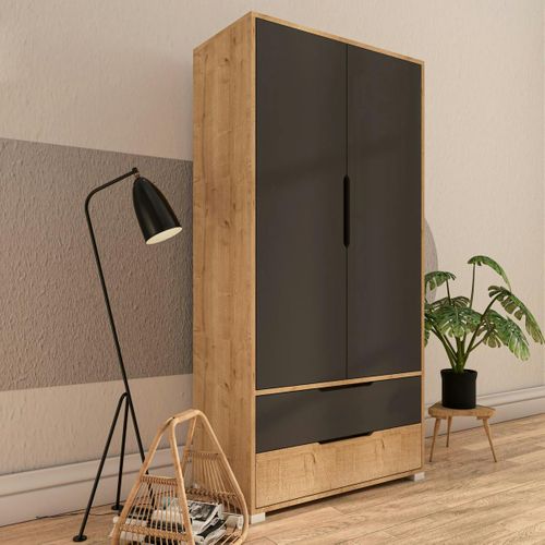 Armoire Penderie 2 Portes Anthracite Et Effet Bois Byron