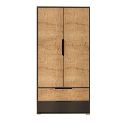 Armoire Penderie 2 Portes Effet Bois Et Anthracite Byron