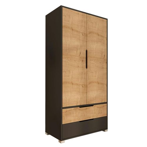 Armoire Penderie 2 Portes Effet Bois Et Anthracite Byron