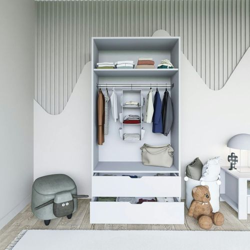 Armoire Penderie Blanche 2 Portes, Style Moderne Byron