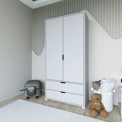 Armoire Penderie Blanche 2 Portes, Style Moderne Byron