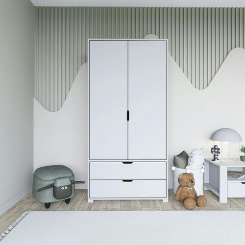 Armoire Penderie Blanche 2 Portes, Style Moderne Byron