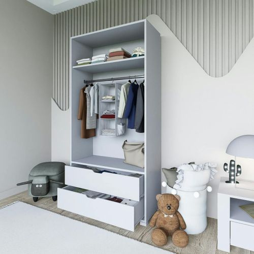 Armoire Penderie Blanche 2 Portes, Style Moderne Byron