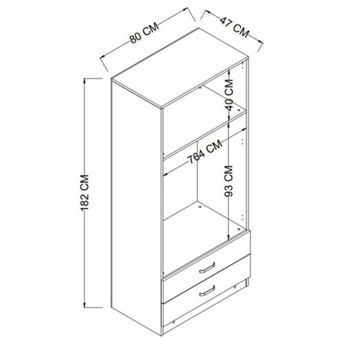 Armoire Penderie Grise 2 Portes 2 Tiroirs 80 Cm Byron