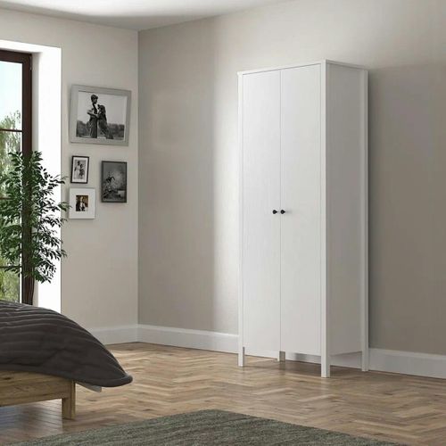 Armoire Étroite Blanche 2 Portes, 10 Étagères Byron