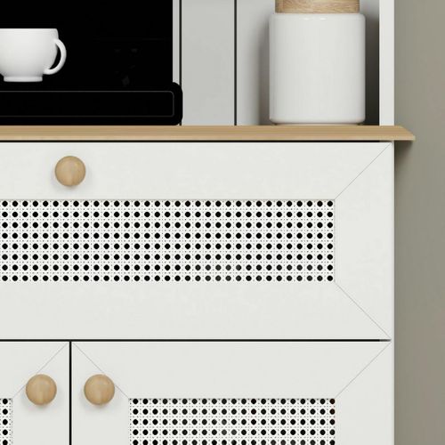 Vaisselier De Cuisine Blanc, Cannage et Niche Café Varen