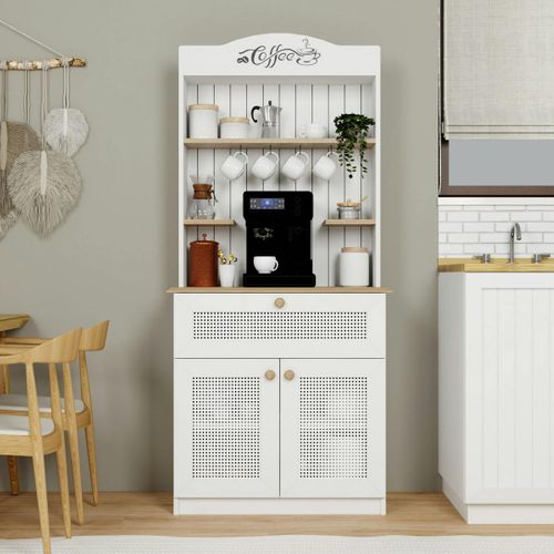 Vaisselier De Cuisine Blanc, Cannage et Niche Café Varen