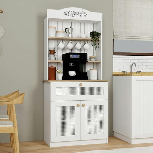 Vaisselier De Cuisine Blanc, Cannage et Niche Café Varen