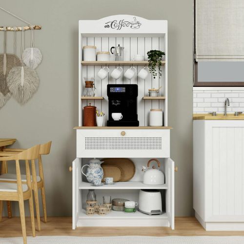 Vaisselier De Cuisine Blanc, Cannage et Niche Café Varen