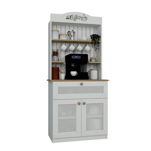 Vaisselier De Cuisine Blanc, Cannage et Niche Café Varen