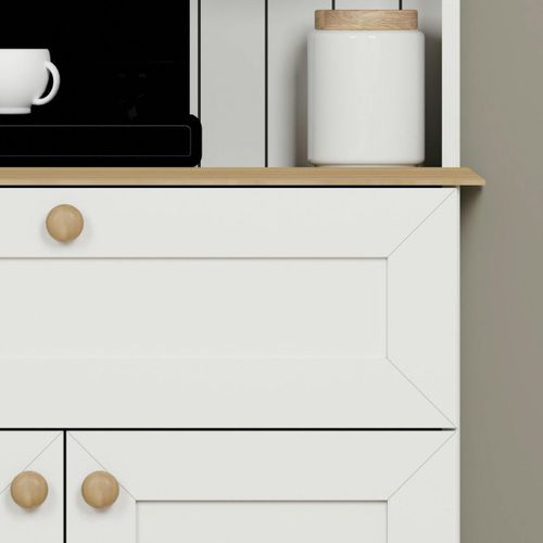 Vaisselier Cuisine Blanc 2 Portes, Niche Machine à Café Varen