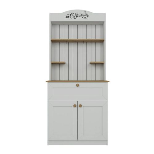 Vaisselier Cuisine Blanc 2 Portes, Niche Machine à Café Varen