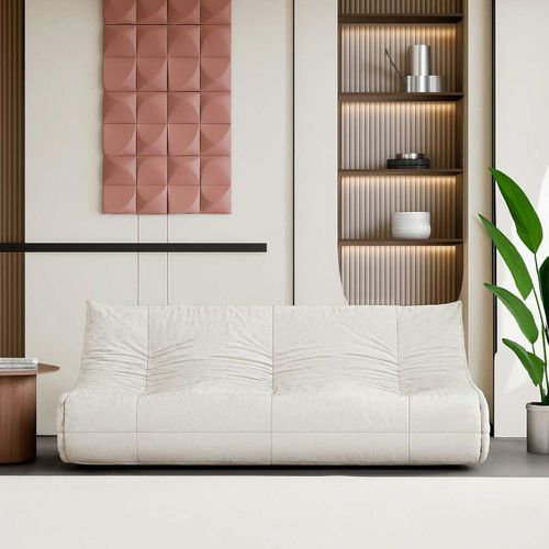 Canapé 3 Places Blanc En Tissu Plissé 210 Cm Arven