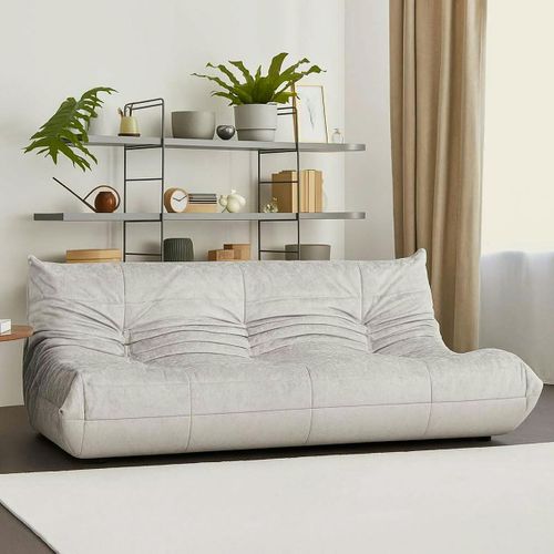 Canapé 3 Places Blanc En Tissu Plissé 210 Cm Arven