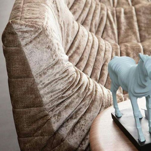 Canapé 3 Places Beige En Tissu Plissé 210 Cm Arven