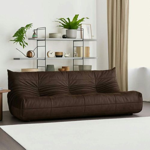 Canapé 3 Places Marron En Tissu Plissé 210 Cm Arven