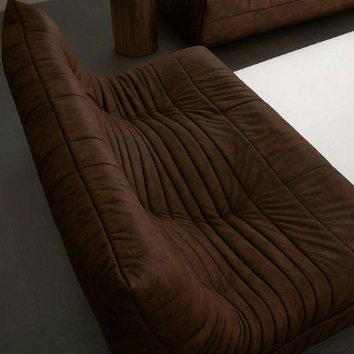 Canapé 3 Places Marron En Tissu Plissé 210 Cm Arven