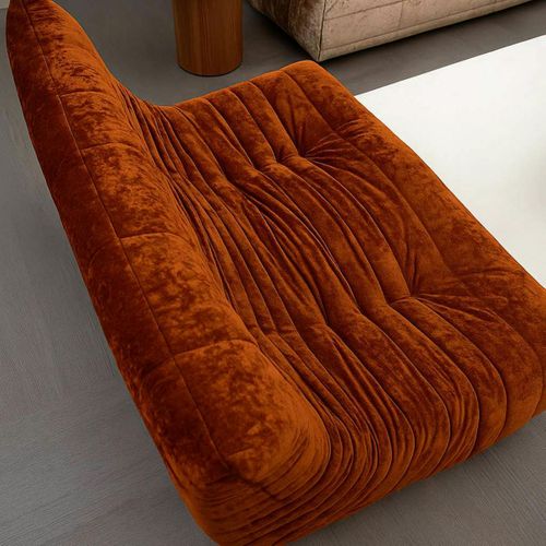 Canapé 2 Places Velours Rouille Plissé 145 Cm Arven