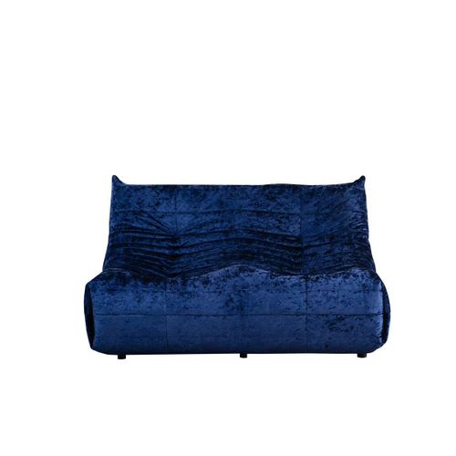 Canapé 2 Places Velours Bleu Nuit Plissé 145 Cm Arven