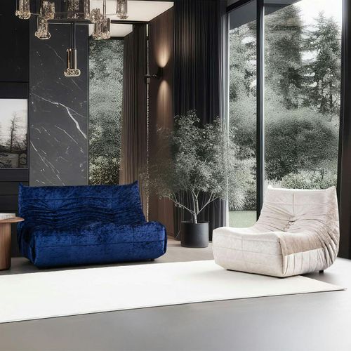 Canapé 2 Places Velours Bleu Nuit Plissé 145 Cm Arven