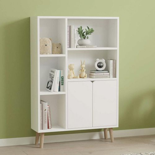 Bibliothèque Blanche Moderne 2 Portes 5 Étagères Marfa