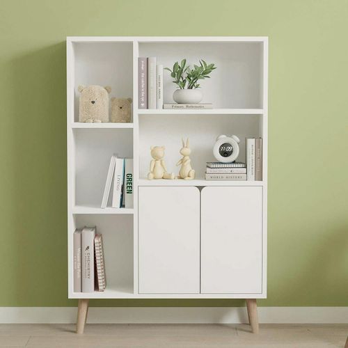 Bibliothèque Blanche Moderne 2 Portes 5 Étagères Marfa