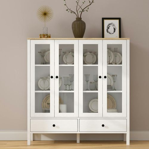Buffet Vaisselier Blanc, 4 Portes Vitrées 2 Tiroirs Salta